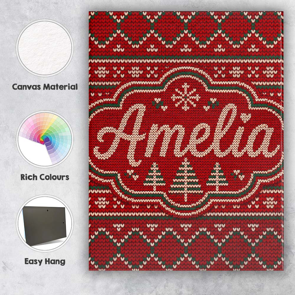 Personalised Name Cute Red Heart Christmas Custom Unique Gift Idea Elegant Feature Canvas Wall Art Print Decor Picture Ready to Hang