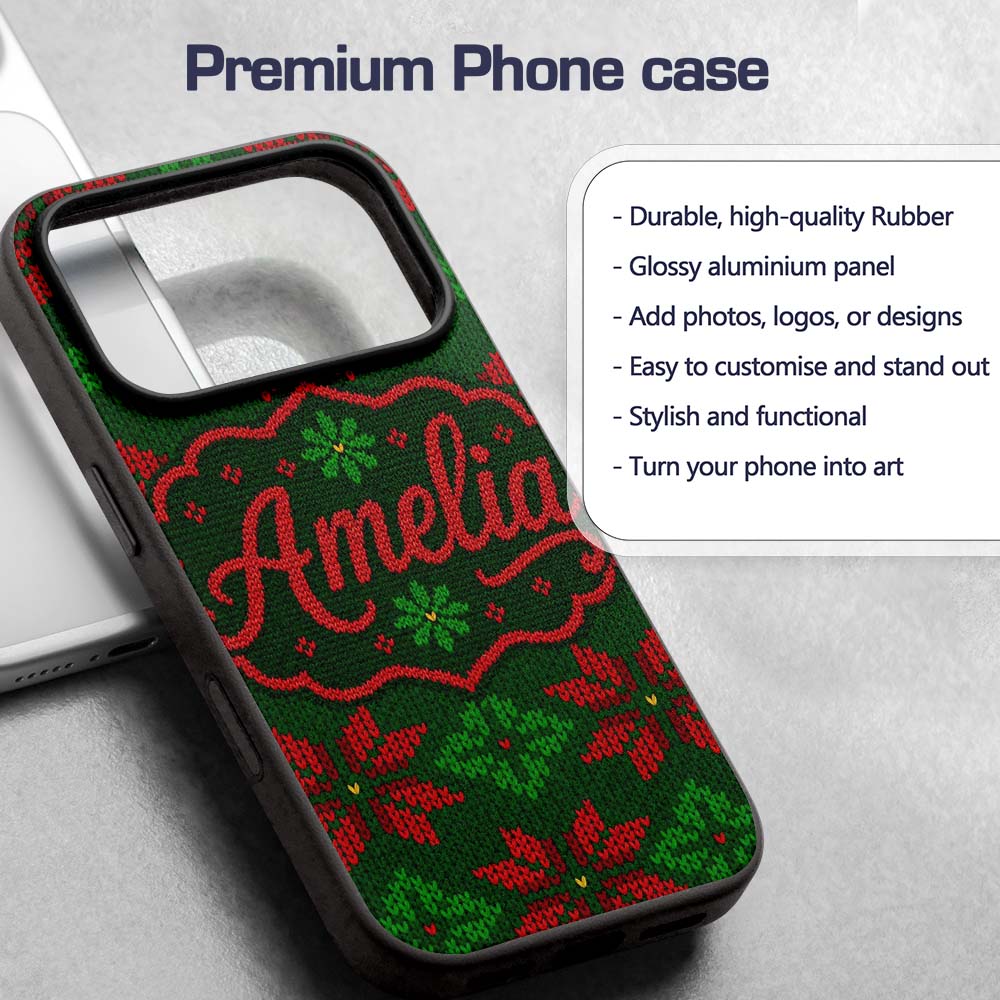 Cute Green Red Nordic Floral Snowflake Winter Custom Name Protective Phone Case Mobile Cover Durable Everyday Smartphone Shock Resistant
