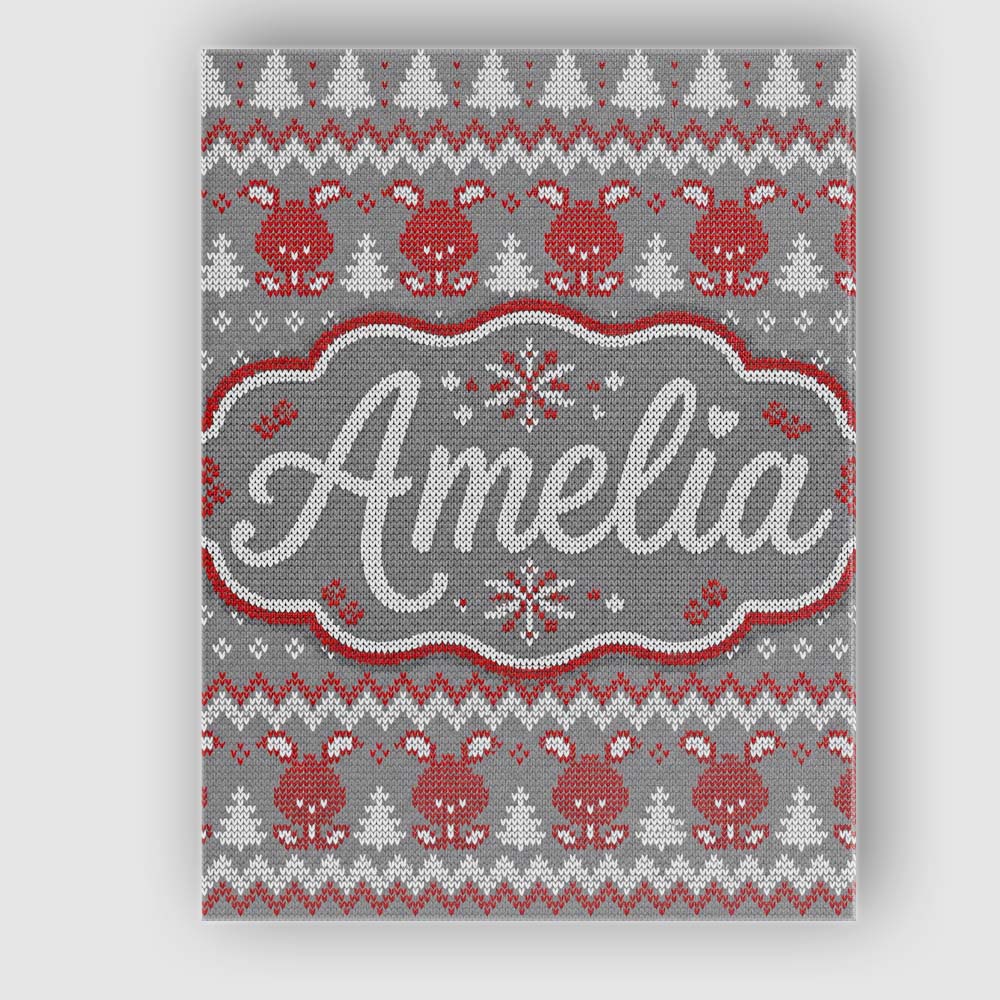 Personalised Name Cute Christmas Bunny Custom Modern Room Accent Elegant Feature Canvas Wall Art Print Decor Picture Ready to Hang
