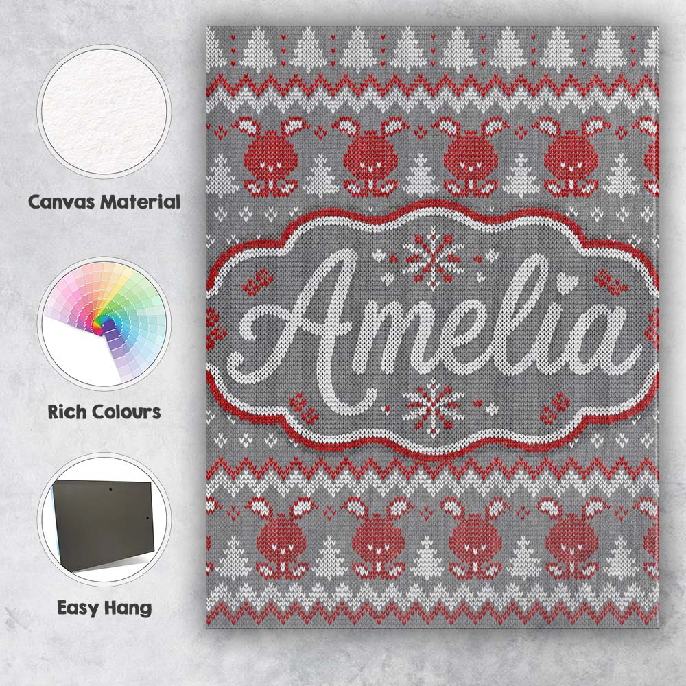 Personalised Name Cute Christmas Bunny Custom Modern Room Accent Elegant Feature Canvas Wall Art Print Decor Picture Ready to Hang