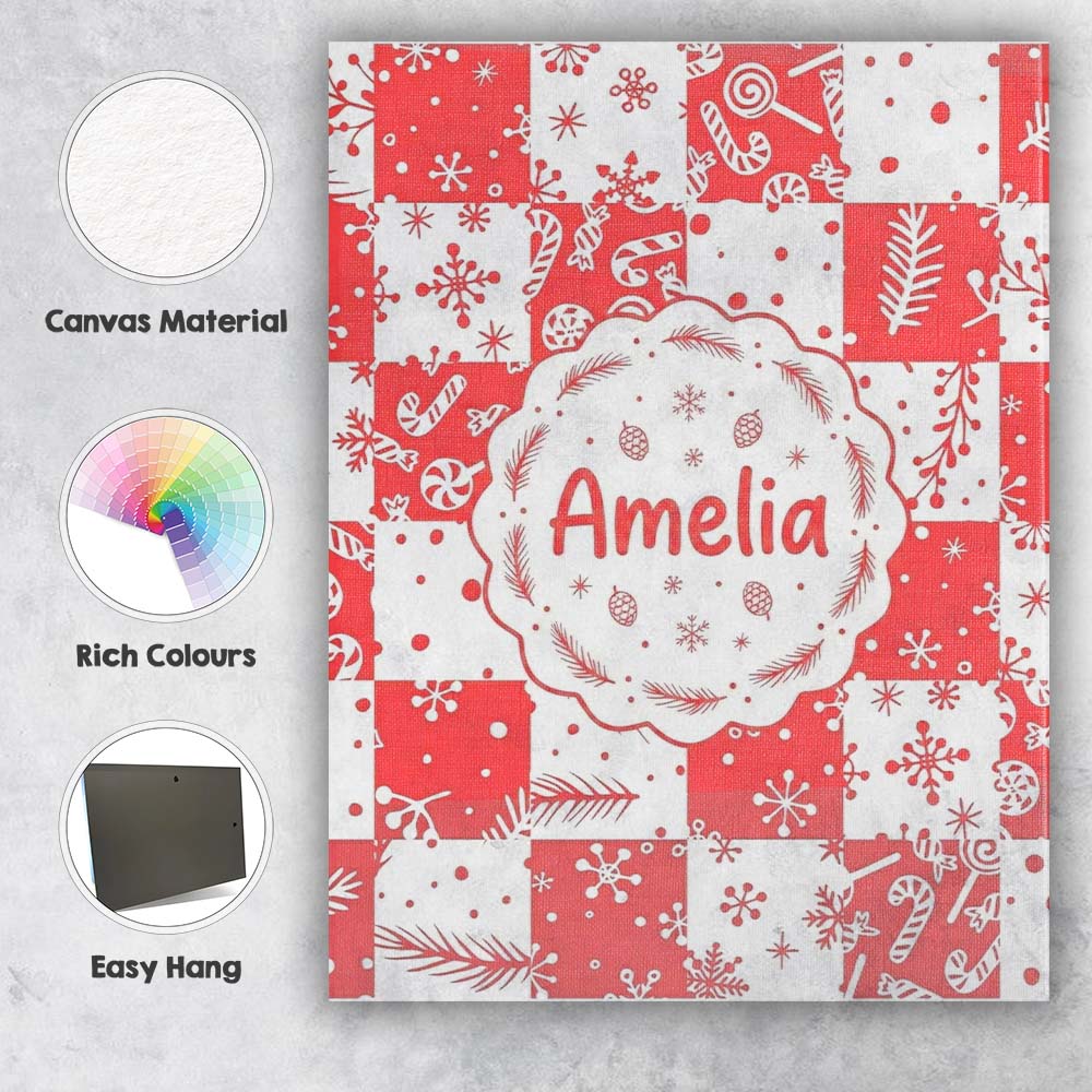 Personalised Name Festive Candy Cane Custom Premium Decorative Design Modern Room Accent Canvas Wall Art Print Decor Picture Ready to Hang