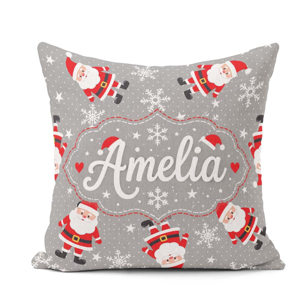 Custom Name Cute Santa Claus Snowflake Winter Seamless Pattern Square Filled Cushion Throw Pillow Sofa Bed Home Decor Zip Washable UK Made