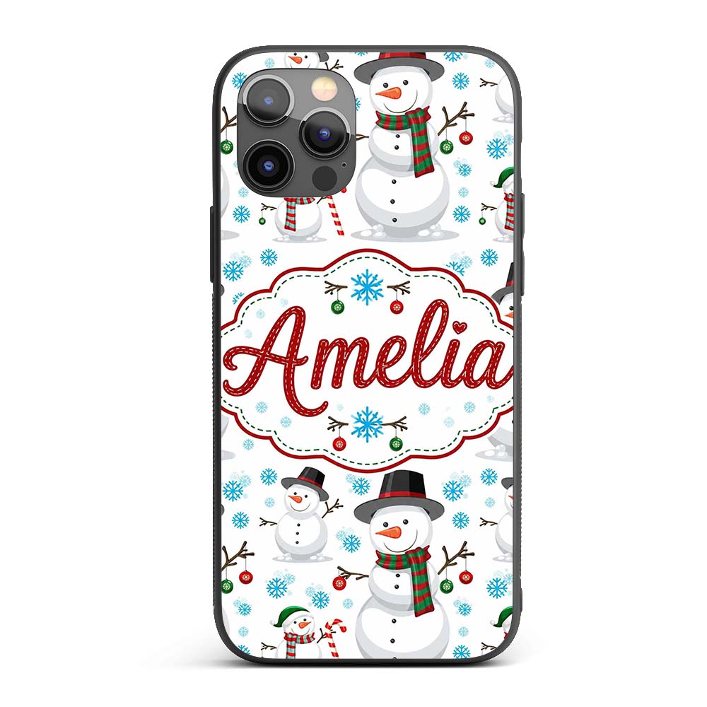 Happy Snowman Winter Holiday Seamless Pattern Custom Name Protective Phone Case Mobile Cover Durable Everyday Smartphone Shock Resistant