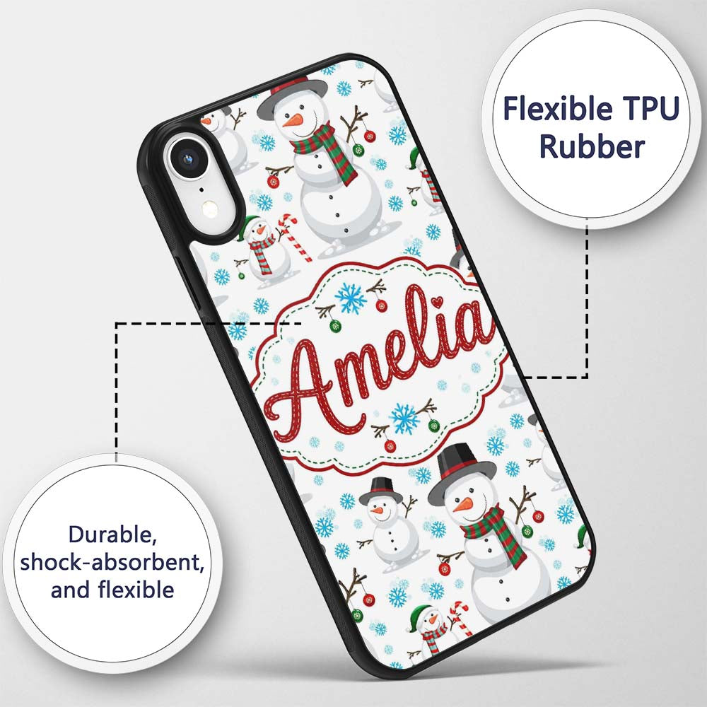 Happy Snowman Winter Holiday Seamless Pattern Custom Name Protective Phone Case Mobile Cover Durable Everyday Smartphone Shock Resistant