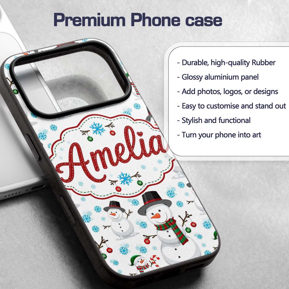 Happy Snowman Winter Holiday Seamless Pattern Custom Name Protective Phone Case Mobile Cover Durable Everyday Smartphone Shock Resistant