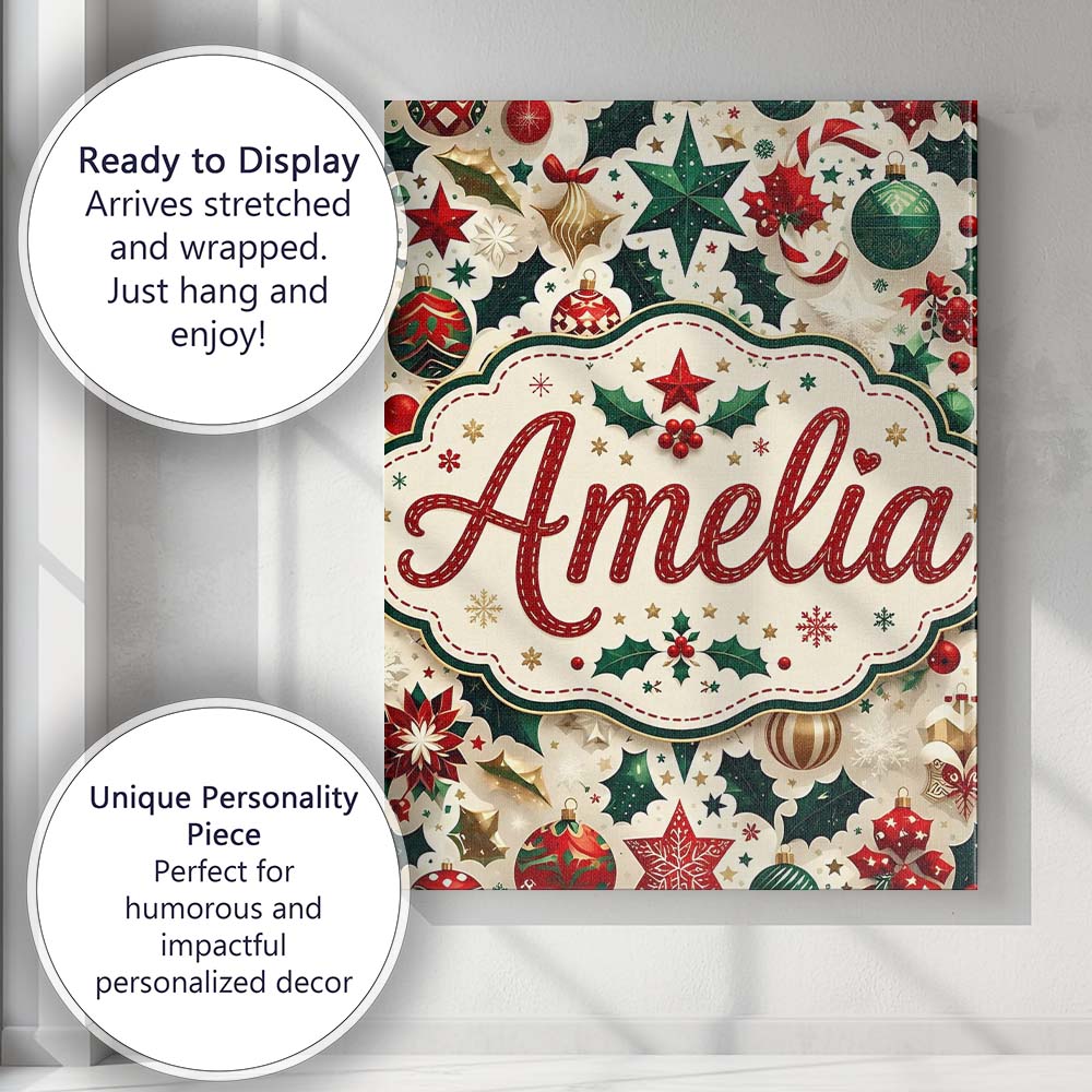 Personalised Name Festive Christmas Star Custom Unique Gift Idea Elegant Feature Canvas Wall Art Print Decor Picture Ready to Hang