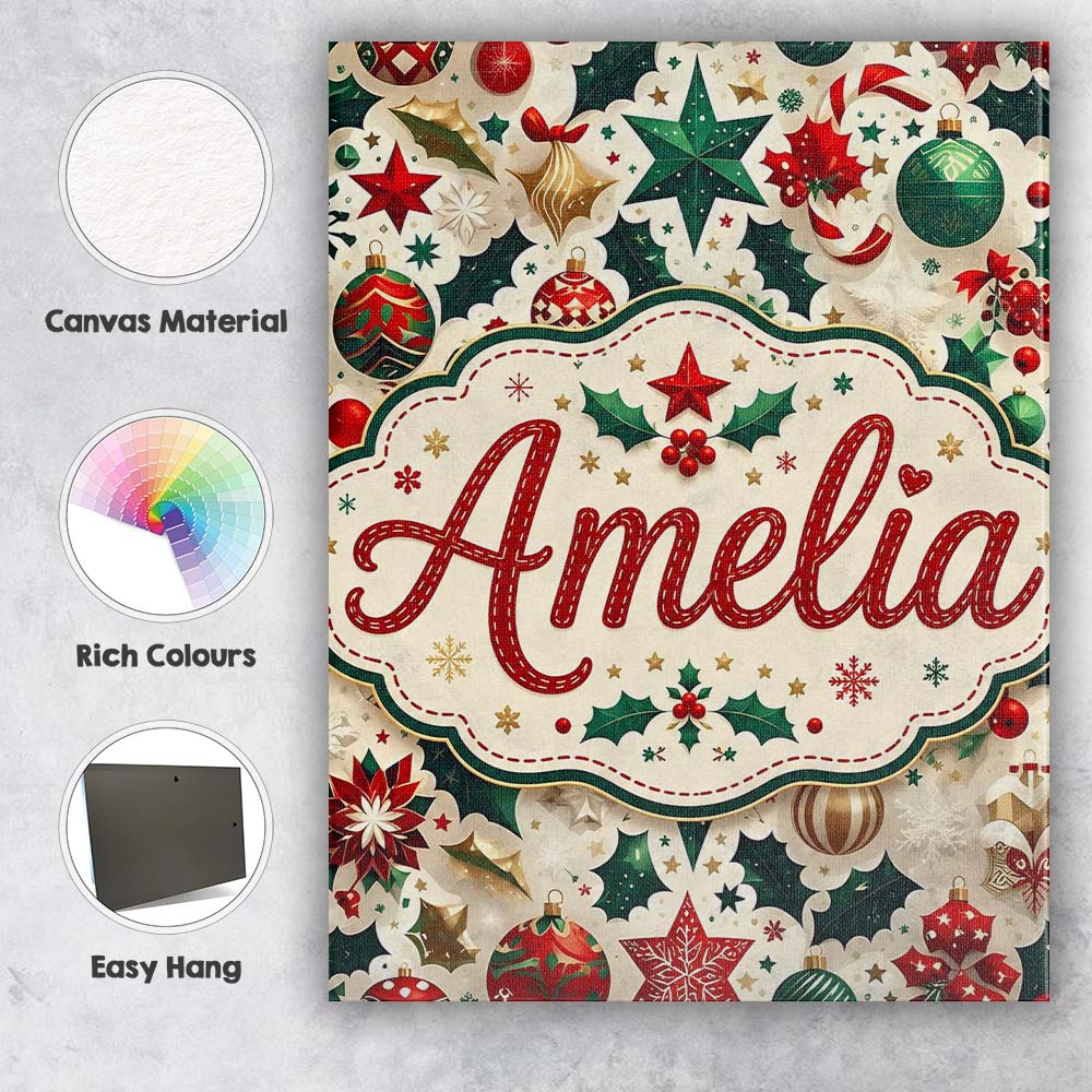 Personalised Name Festive Christmas Star Custom Unique Gift Idea Elegant Feature Canvas Wall Art Print Decor Picture Ready to Hang