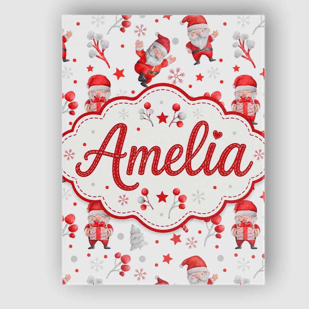 Personalised Name Cute Santa Claus Watercolor Custom Unique Gift Idea Modern Room Accent Canvas Wall Art Print Decor Picture Ready to Hang