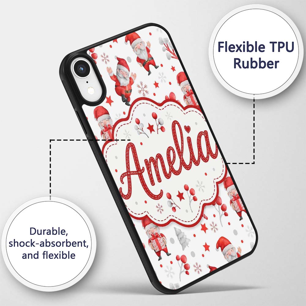 Cute Santa Claus Watercolor Gift Printed Design Custom Name Protective Phone Case Mobile Cover Durable Everyday Smartphone Shock Resistant