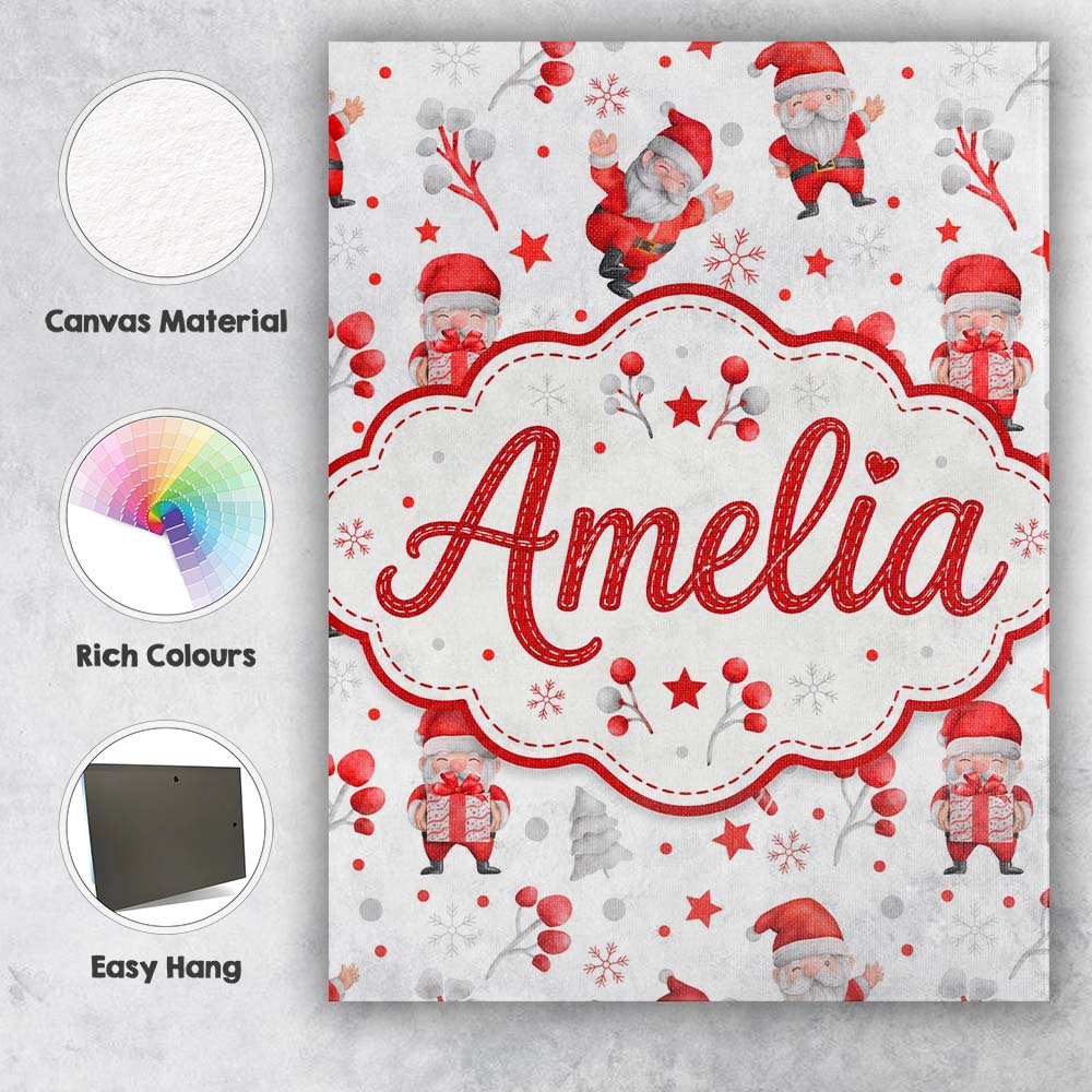 Personalised Name Cute Santa Claus Watercolor Custom Unique Gift Idea Modern Room Accent Canvas Wall Art Print Decor Picture Ready to Hang