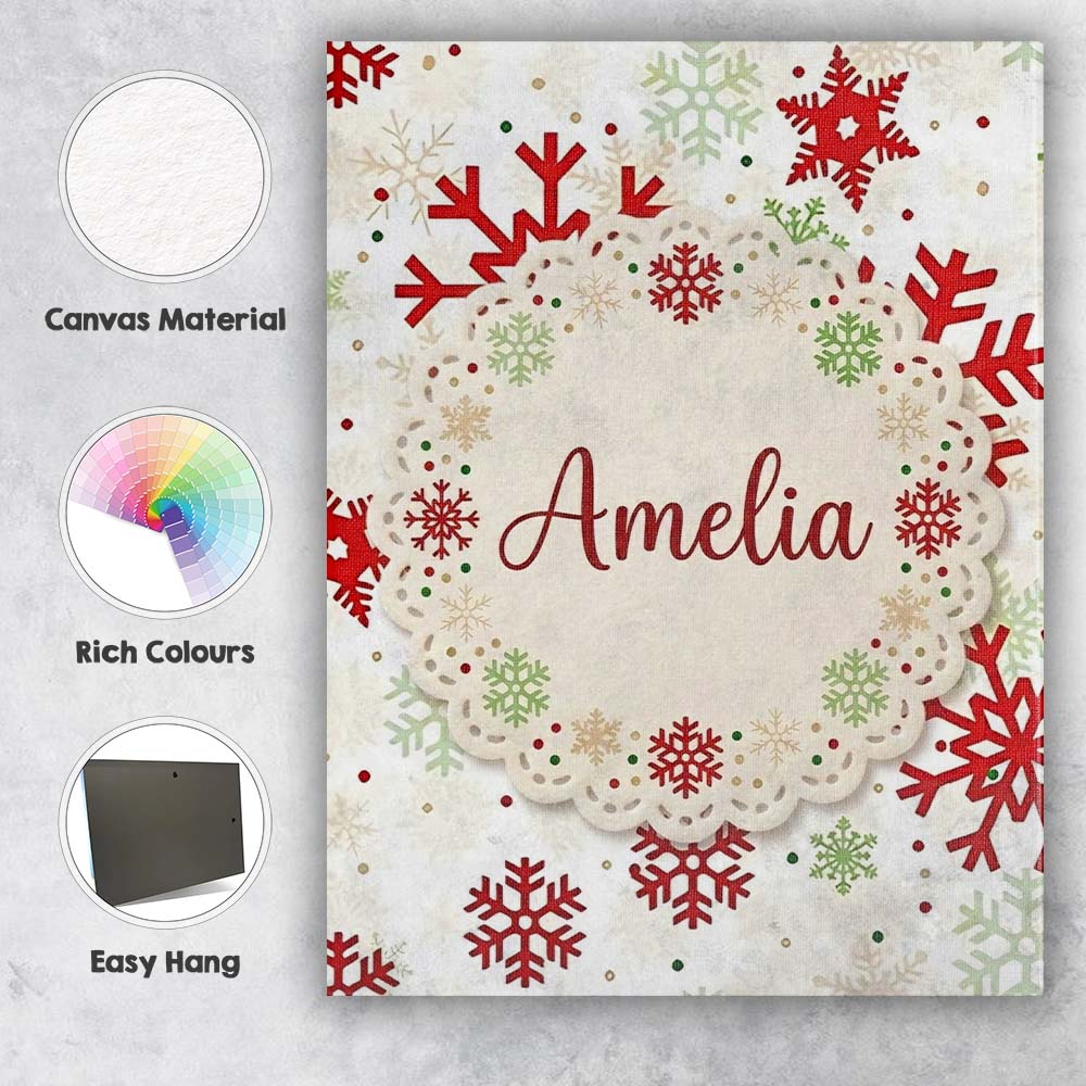 Personalised Name Classic Red Green Snowflake Custom Unique Gift Idea Modern Room Accent Canvas Wall Art Print Decor Picture Ready to Hang
