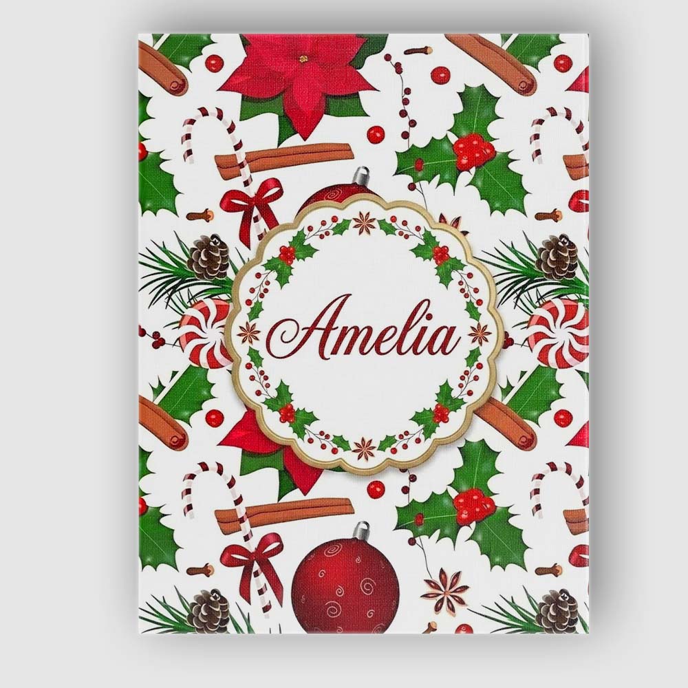 Personalised Name Christmas Poinsettia Custom Modern Room Accent Elegant Feature Canvas Wall Art Print Decor Picture Ready to Hang