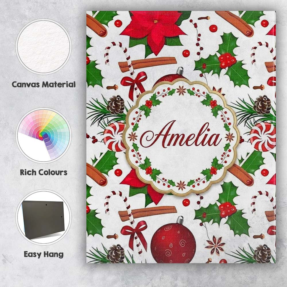 Personalised Name Christmas Poinsettia Custom Modern Room Accent Elegant Feature Canvas Wall Art Print Decor Picture Ready to Hang