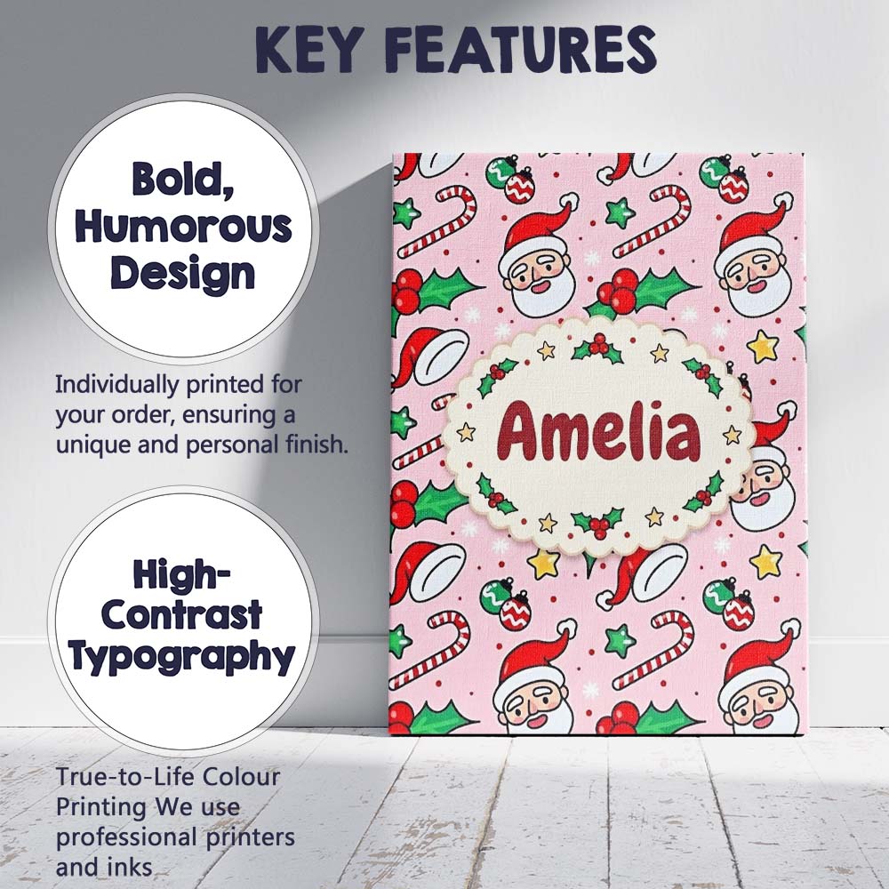 Personalised Name Cute Santa Face Candy Custom Modern Room Accent Elegant Feature Canvas Wall Art Print Decor Picture Ready to Hang