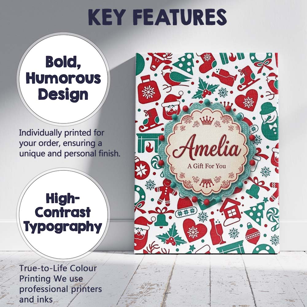 Personalised Name Festive Christmas Santa Custom Unique Gift Idea Elegant Feature Canvas Wall Art Print Decor Picture Ready to Hang