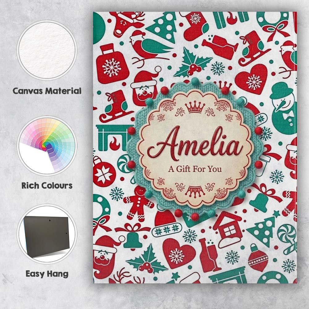 Personalised Name Festive Christmas Santa Custom Unique Gift Idea Elegant Feature Canvas Wall Art Print Decor Picture Ready to Hang