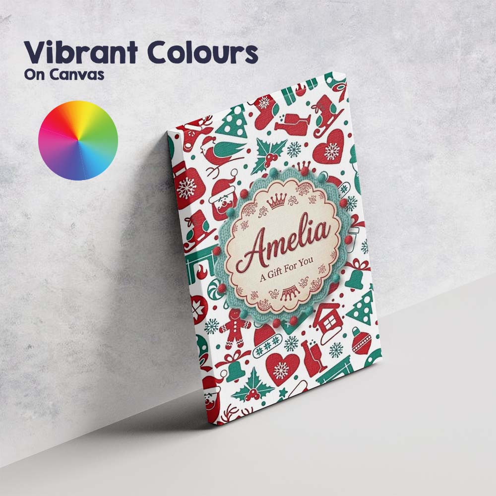 Personalised Name Festive Christmas Santa Custom Unique Gift Idea Elegant Feature Canvas Wall Art Print Decor Picture Ready to Hang