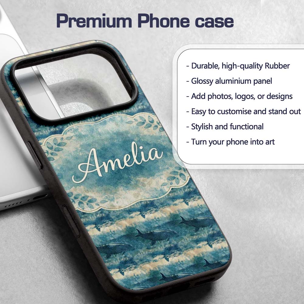 Vintage Ocean Whale Seamless Pattern Textured Custom Name Protective Phone Case Mobile Cover Durable Everyday Smartphone Shock Resistant