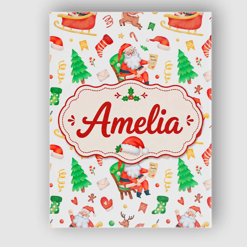 Personalised Name Watercolor Santa Sleigh Custom Unique Gift Idea Elegant Feature Canvas Wall Art Print Decor Picture Ready to Hang