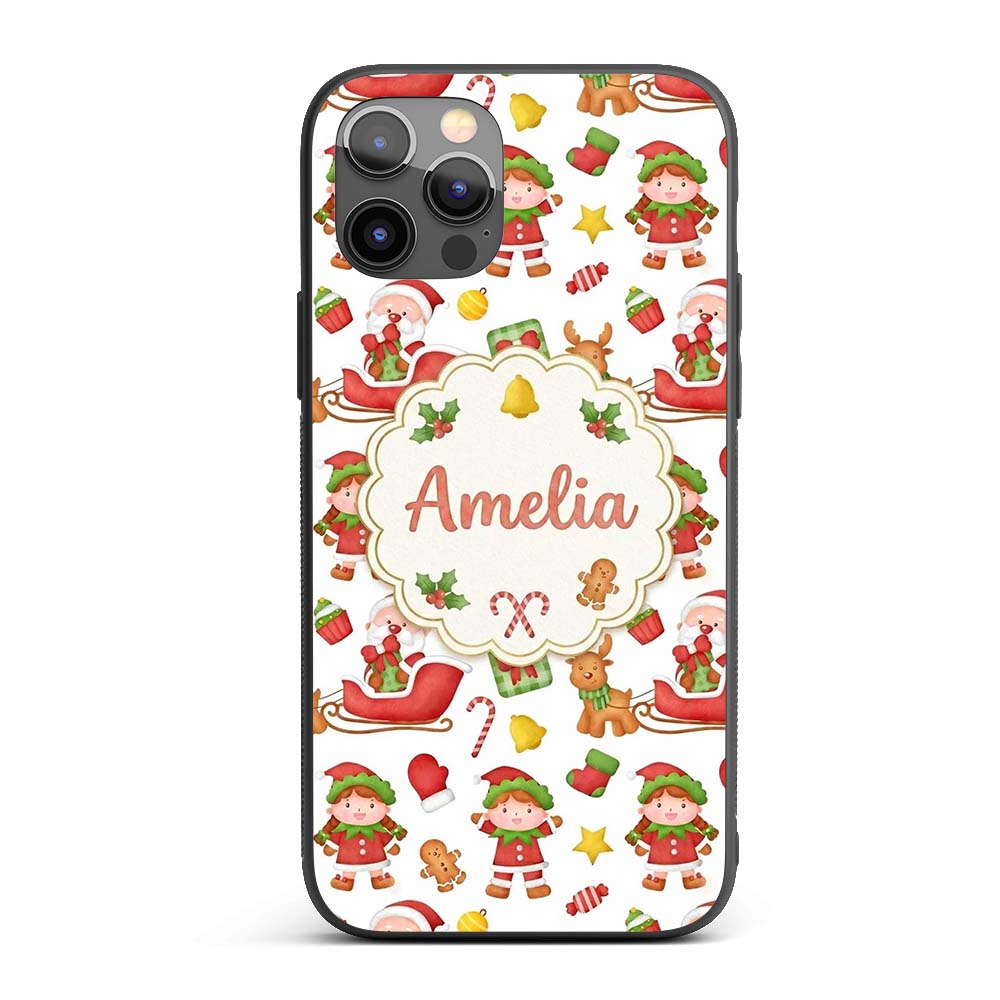Cute Santa Sleigh Reindeer Elf Christmas Seamless Custom Name Protective Phone Case Mobile Cover Durable Everyday Smartphone Shock Resistant