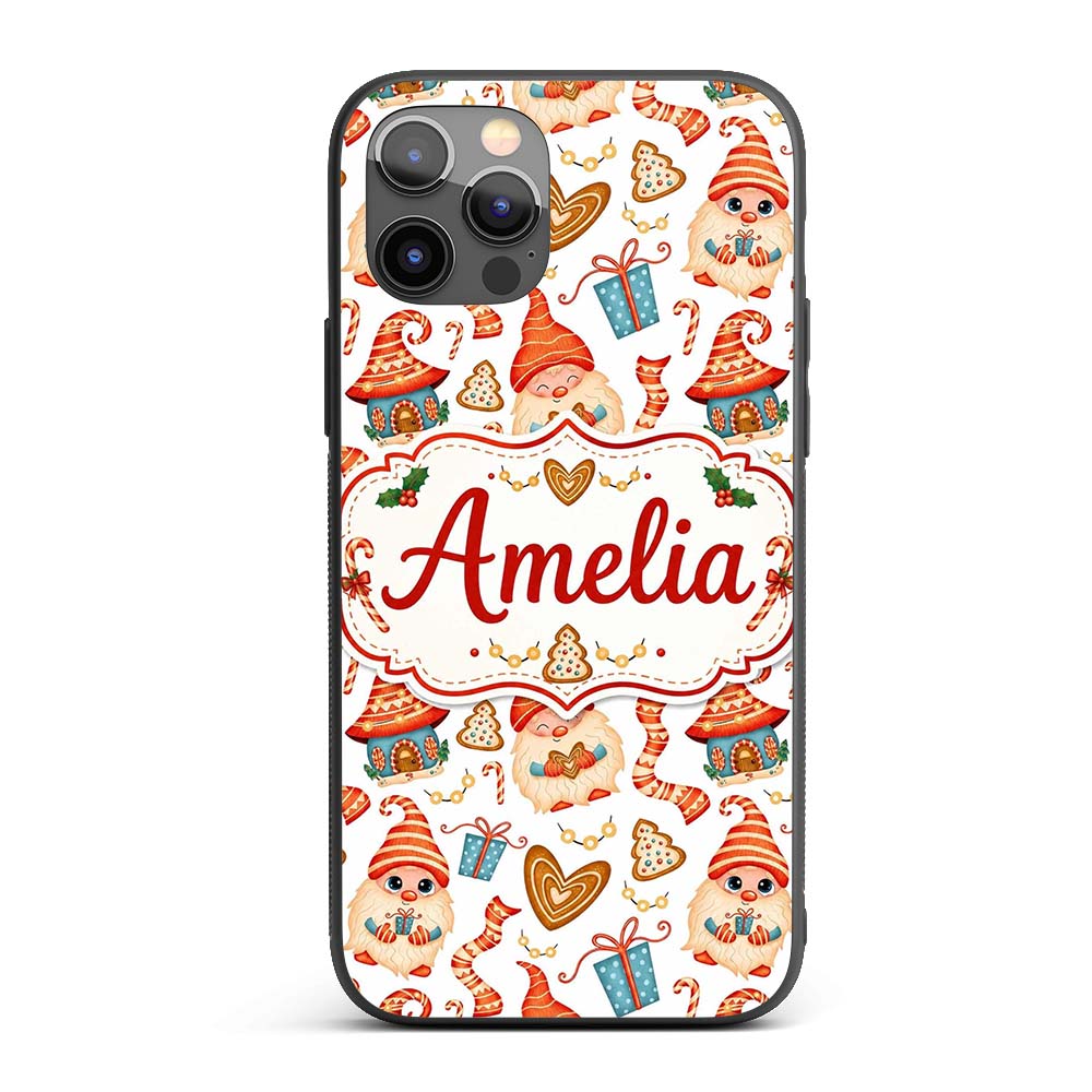 Cute Christmas Gnome Gift Candy Cane Gingerbread Custom Name Protective Phone Case Mobile Cover Durable Everyday Smartphone Shock Resistant