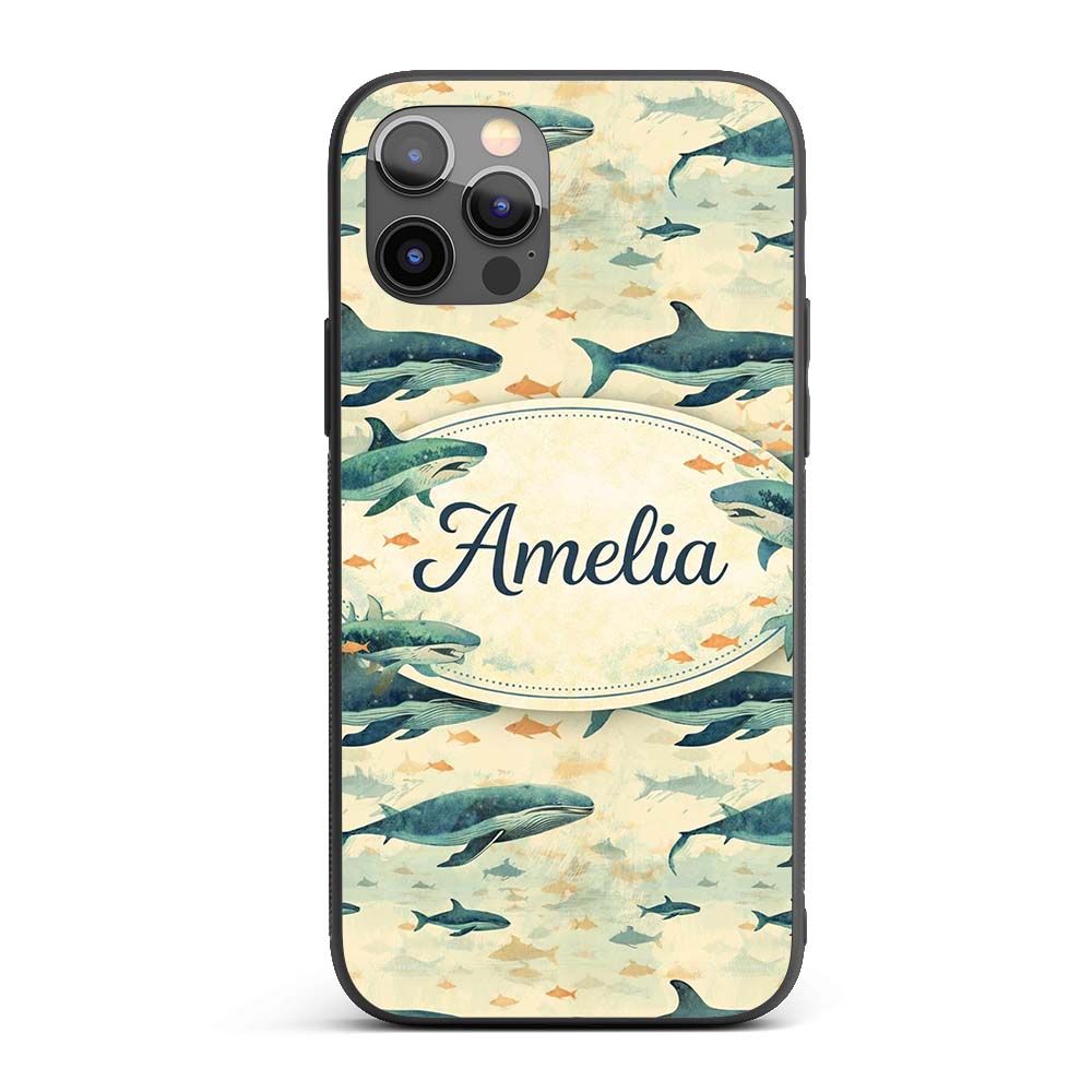 Beige Ocean Whale Seamless Pattern Soft Marine Custom Name Protective Phone Case Mobile Cover Durable Everyday Smartphone Shock Resistant