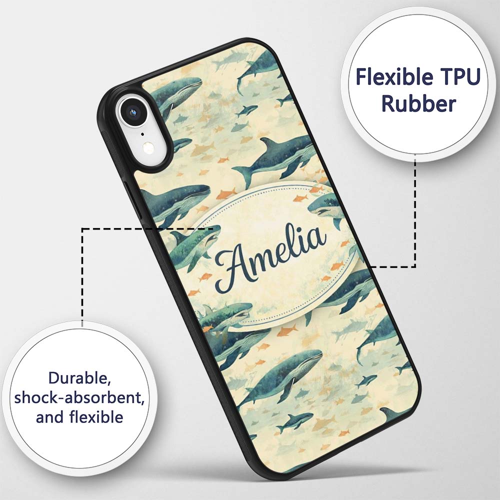 Beige Ocean Whale Seamless Pattern Soft Marine Custom Name Protective Phone Case Mobile Cover Durable Everyday Smartphone Shock Resistant