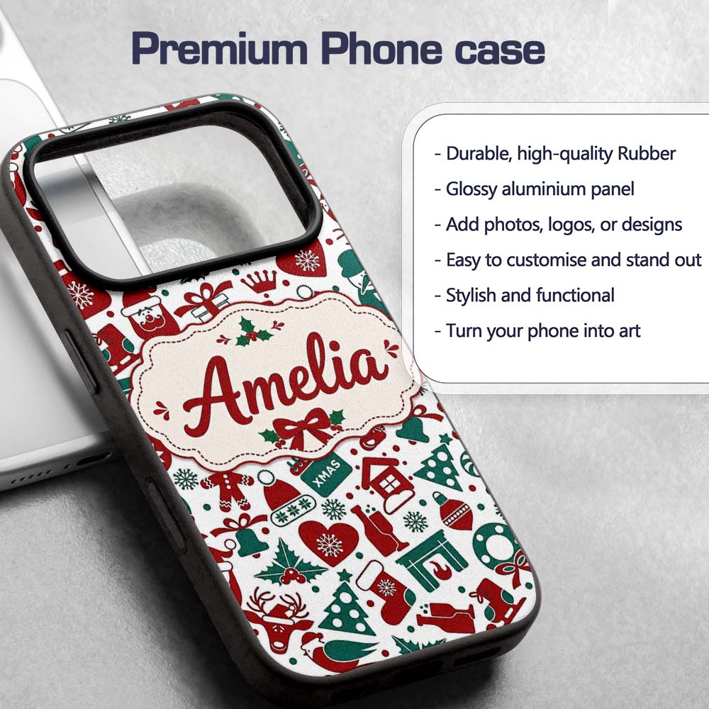 Festive Christmas Santa Gift Snowman Seamless Custom Name Protective Phone Case Mobile Cover Durable Everyday Smartphone Shock Resistant