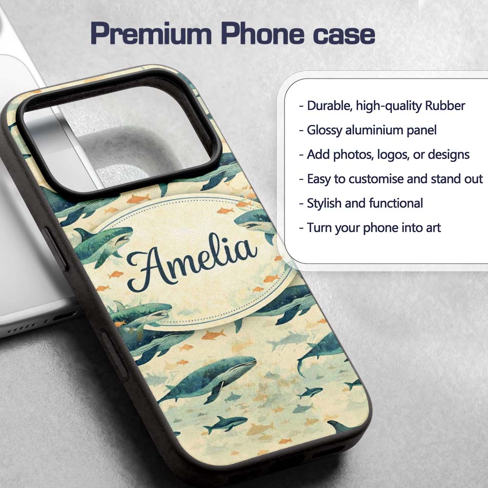 Beige Ocean Whale Seamless Pattern Soft Marine Custom Name Protective Phone Case Mobile Cover Durable Everyday Smartphone Shock Resistant