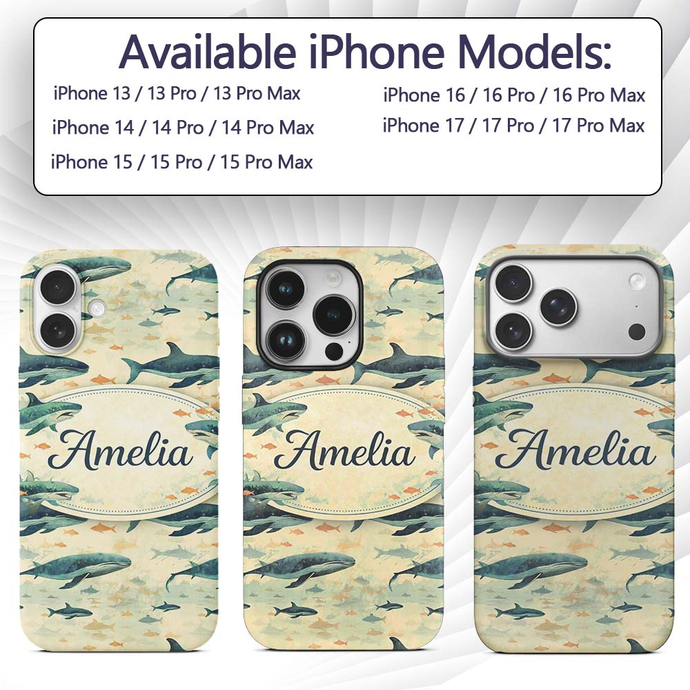 Beige Ocean Whale Seamless Pattern Soft Marine Custom Name Protective Phone Case Mobile Cover Durable Everyday Smartphone Shock Resistant