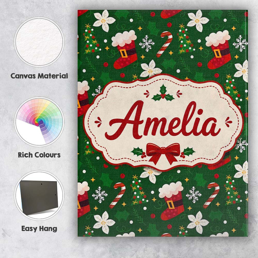 Personalised Name Christmas Stocking Candy Custom Unique Gift Idea Elegant Feature Canvas Wall Art Print Decor Picture Ready to Hang