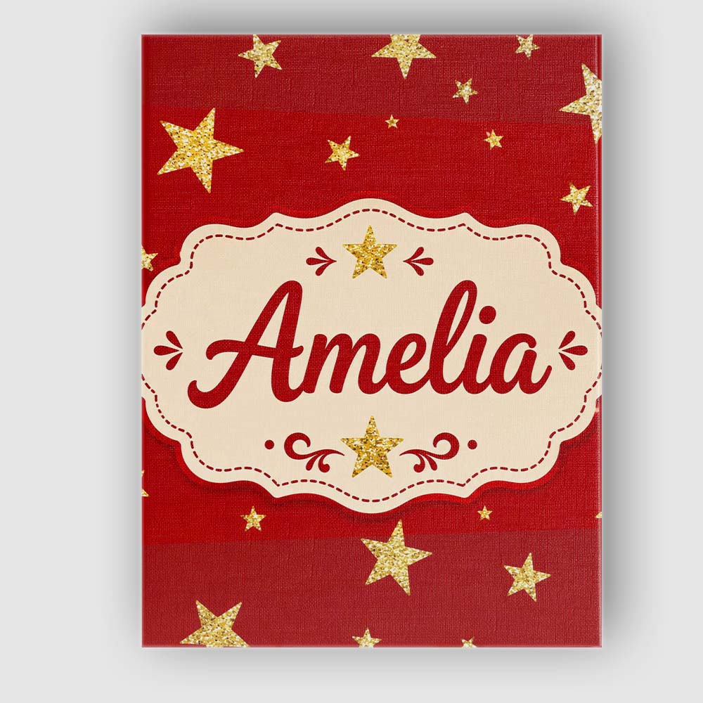 Personalised Name Gold Glitter Stars Red Custom Unique Gift Idea Elegant Feature Canvas Wall Art Print Decor Picture Ready to Hang