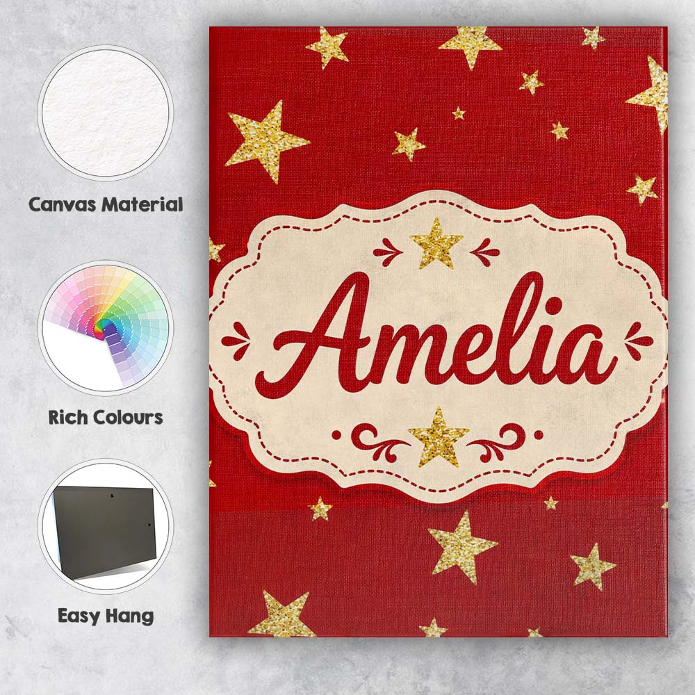 Personalised Name Gold Glitter Stars Red Custom Unique Gift Idea Elegant Feature Canvas Wall Art Print Decor Picture Ready to Hang