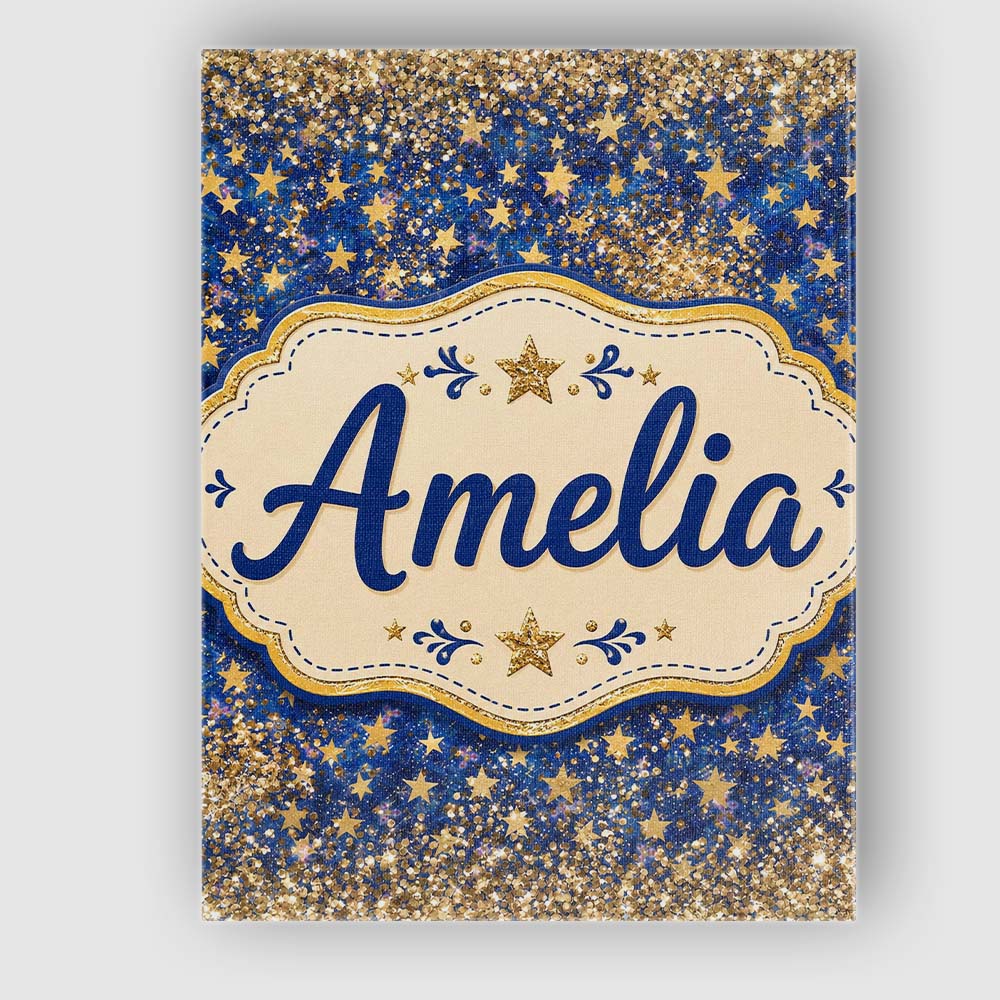 Personalised Name Blue Galaxy Gold Stars Custom Unique Gift Idea Elegant Feature Canvas Wall Art Print Decor Picture Ready to Hang