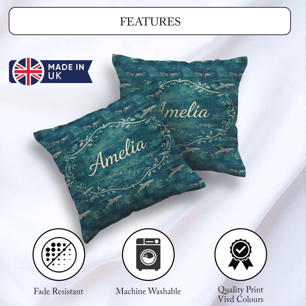 Custom Name Dark Ocean Whale Seamless Pattern Deep Marine Animal Square Filled Cushion Throw Pillow Sofa Bed Home Decor Zip Washable UK Made