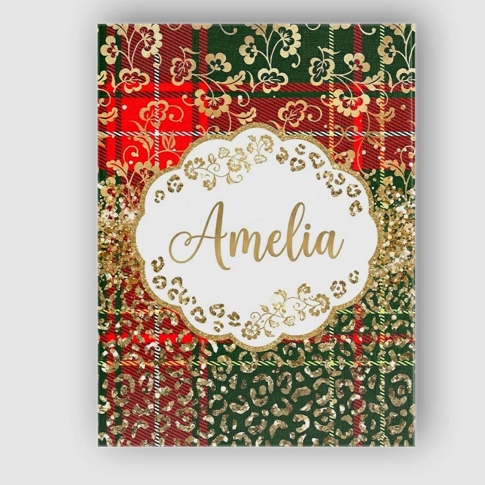 Personalised Name Festive Plaid Gold Floral Custom Bespoke Interior Contemporary Canvas Wall Art Print Decor Picture Ready to Hang