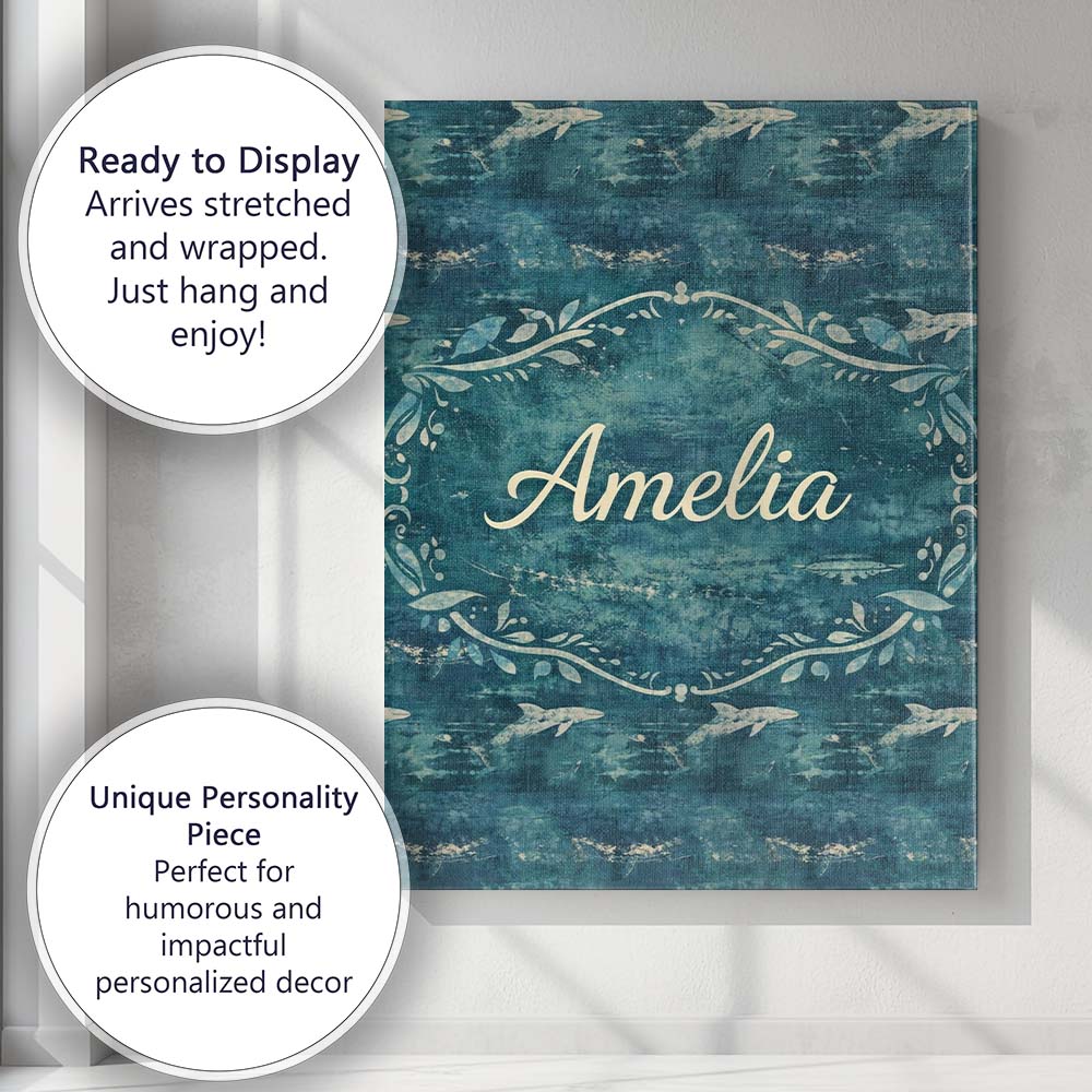 Personalised Name Dark Ocean Whale Seamless Pattern Deep Sea Marine Custom Canvas Wall Art Print Decor Picture Ready to Hang