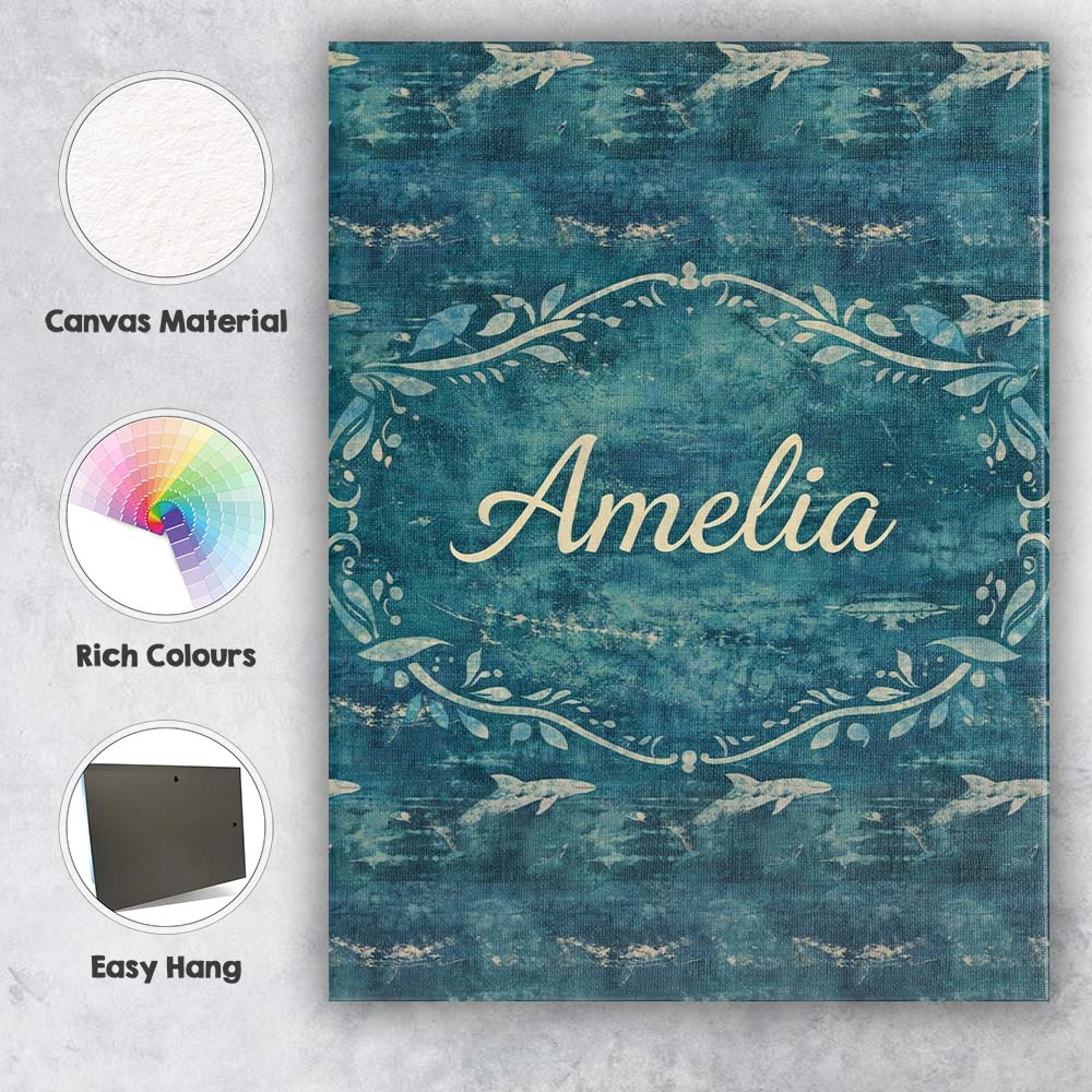 Personalised Name Dark Ocean Whale Seamless Pattern Deep Sea Marine Custom Canvas Wall Art Print Decor Picture Ready to Hang