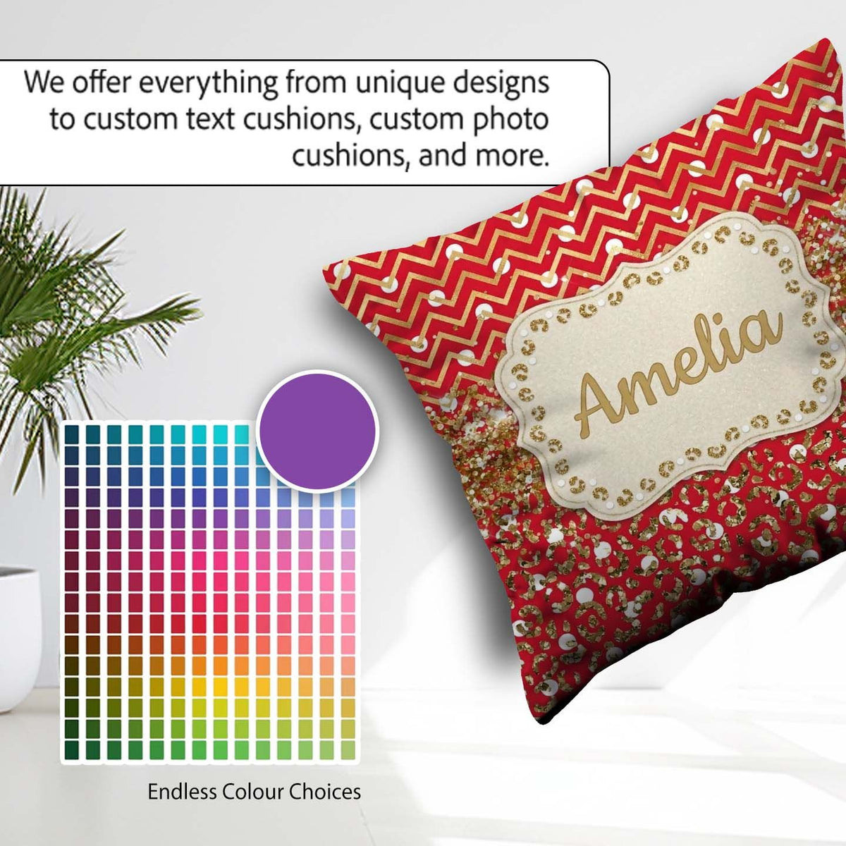 Custom Name Red Gold Chevron Leopard Glitter Christmas Seamless Square Filled Cushion Throw Pillow Sofa Bed Home Decor Zip Washable UK Made