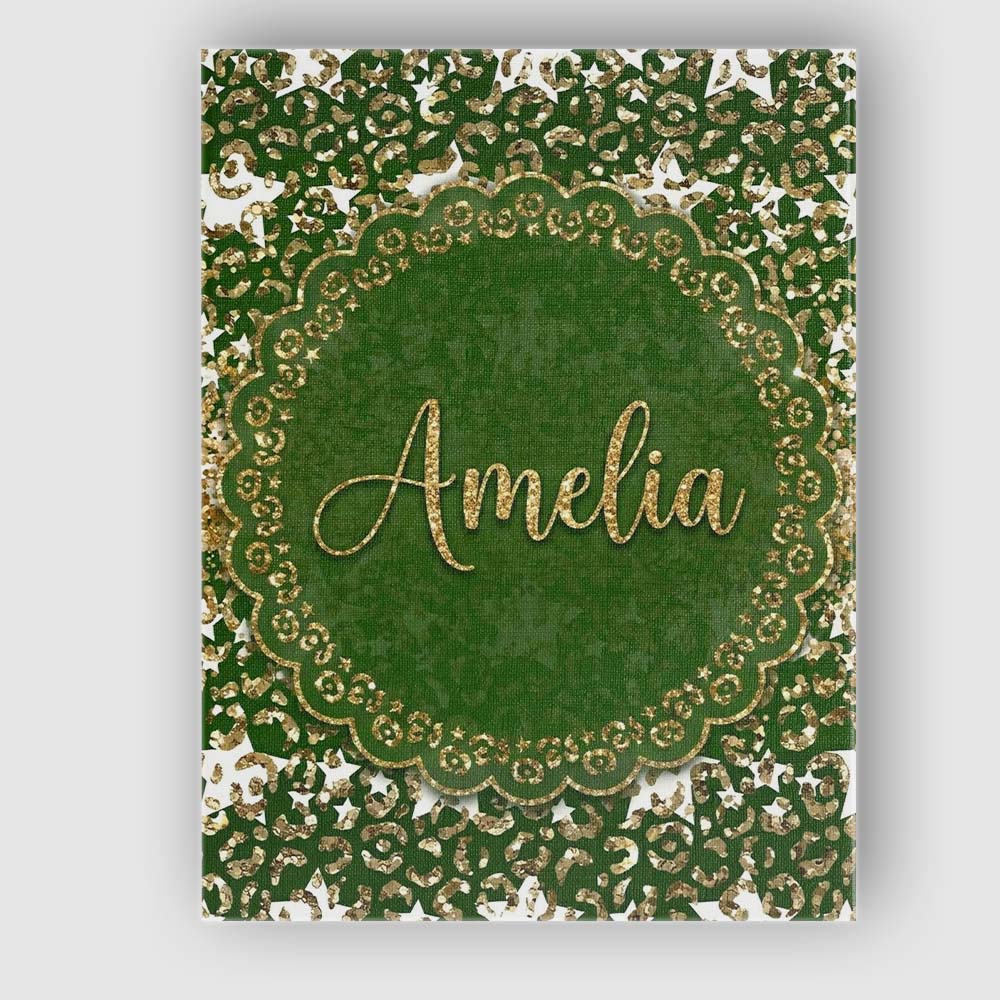 Personalised Name Green Leopard Gold Custom Premium Decorative Design Modern Room Accent Canvas Wall Art Print Decor Picture Ready to Hang