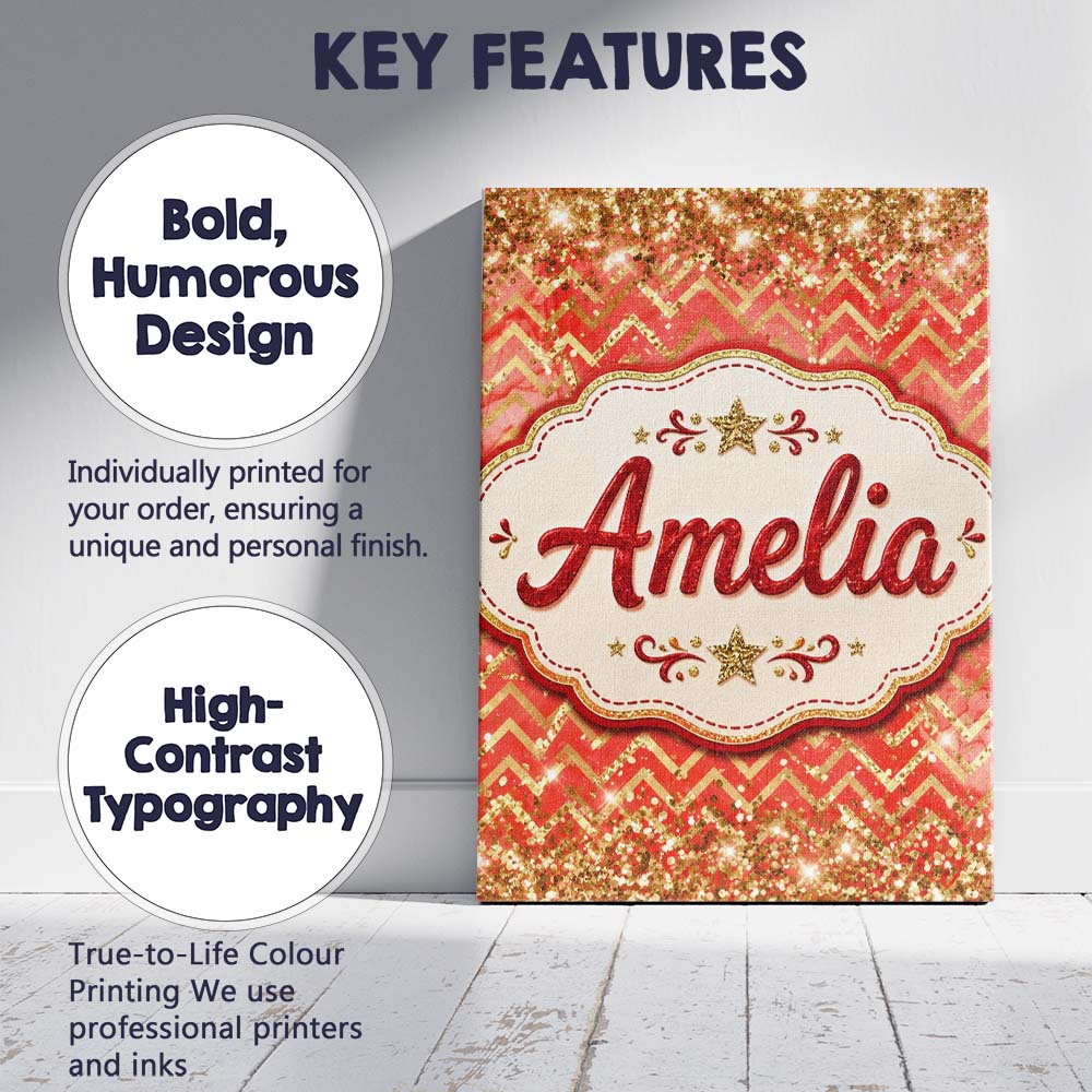 Personalised Name Gold Glitter Chevron Custom Modern Room Accent Elegant Feature Canvas Wall Art Print Decor Picture Ready to Hang