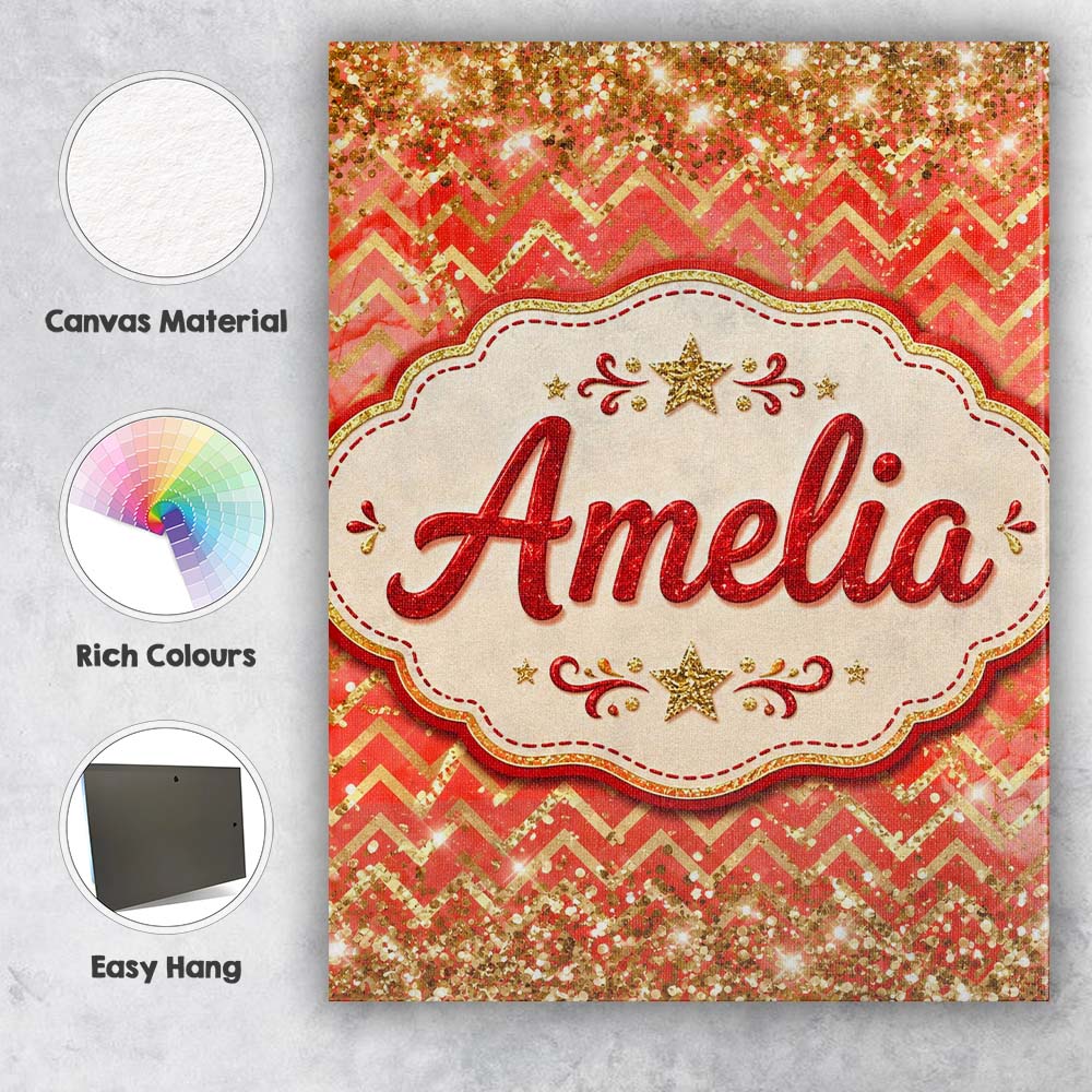 Personalised Name Gold Glitter Chevron Custom Modern Room Accent Elegant Feature Canvas Wall Art Print Decor Picture Ready to Hang