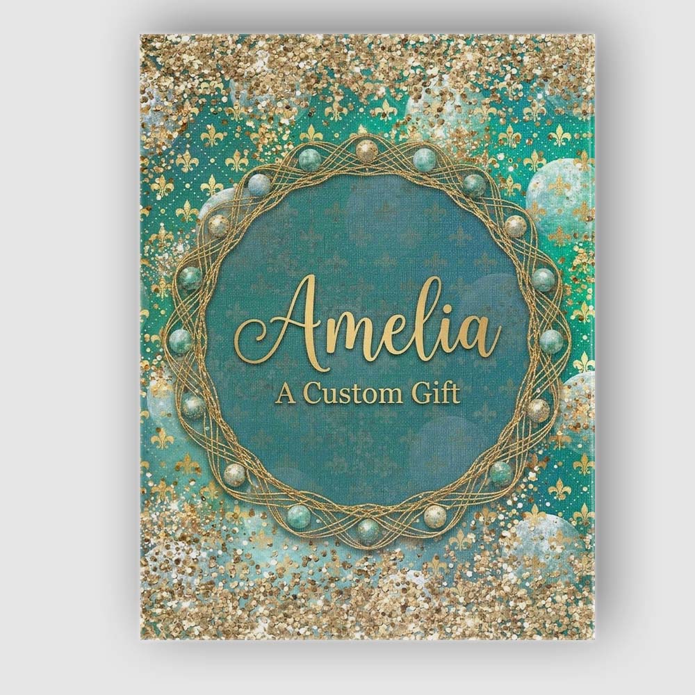 Personalised Name Teal Gold Fleur Moon Custom Modern Room Accent Elegant Feature Canvas Wall Art Print Decor Picture Ready to Hang