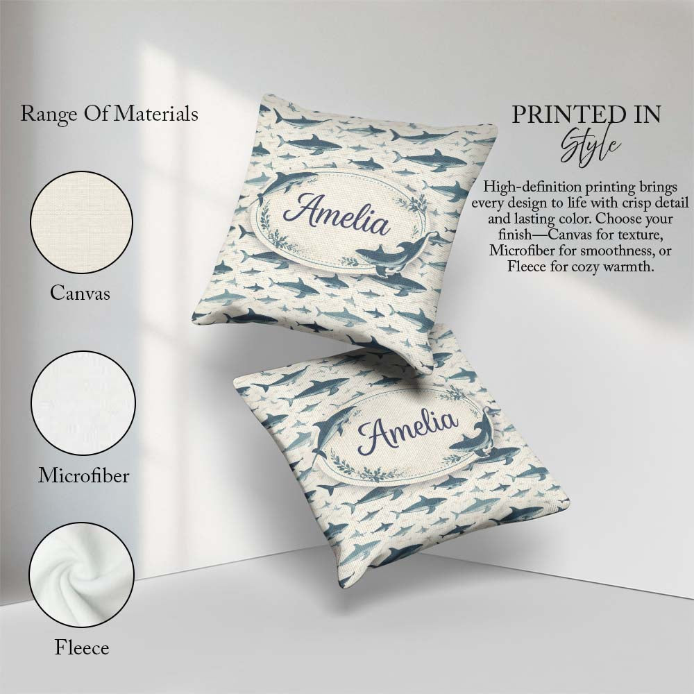 Custom Name Ocean Seamless Pattern Minimal Marine Animal Design Square Filled Cushion Throw Pillow Sofa Bed Home Decor Zip Washable UK Made
