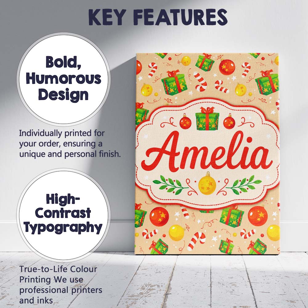 Personalised Name Christmas Gifts Candy Custom Modern Room Accent Elegant Feature Canvas Wall Art Print Decor Picture Ready to Hang