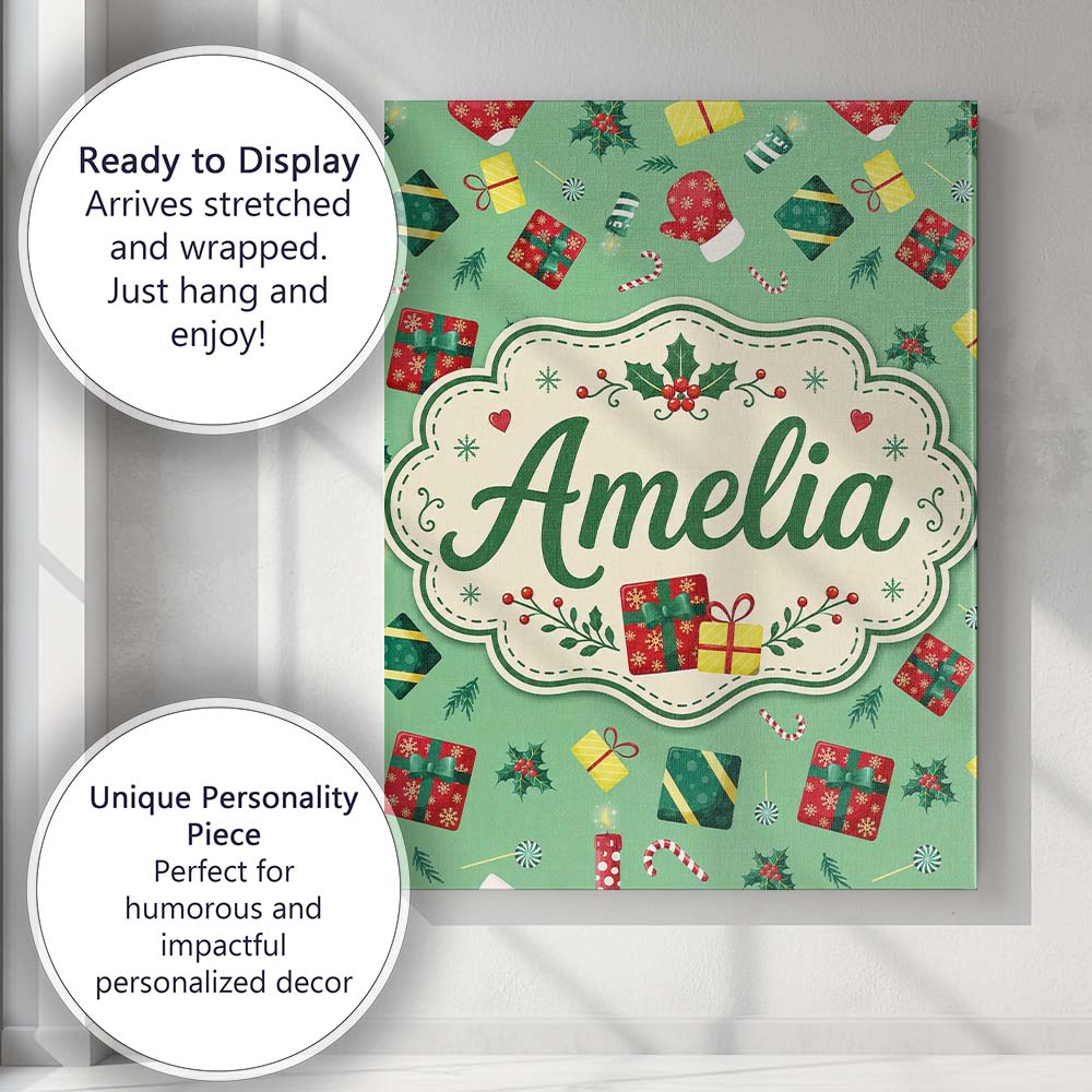 Personalised Name Christmas Gifts Candy Custom Modern Room Accent Elegant Feature Canvas Wall Art Print Decor Picture Ready to Hang