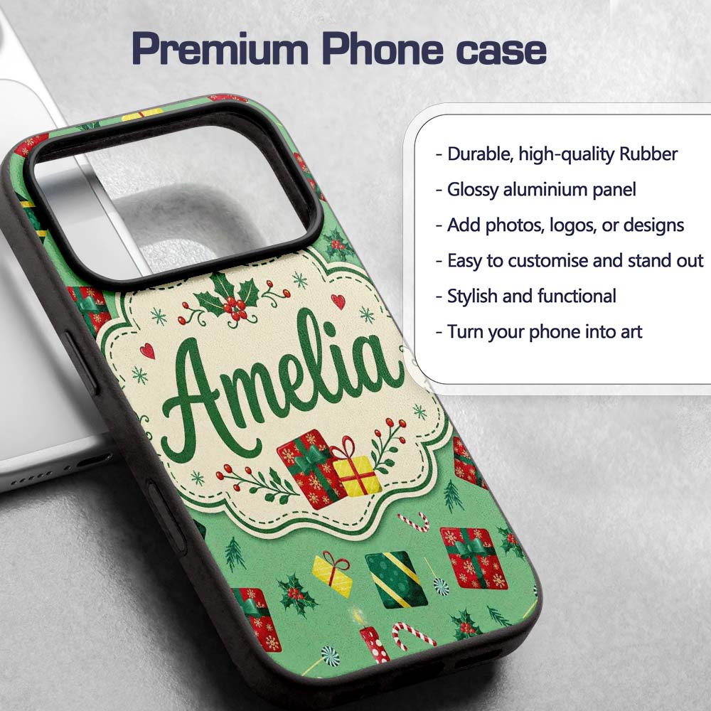 Christmas Gifts Candy Cane Holly Mitten Seamless Custom Name Protective Phone Case Mobile Cover Durable Everyday Smartphone Shock Resistant