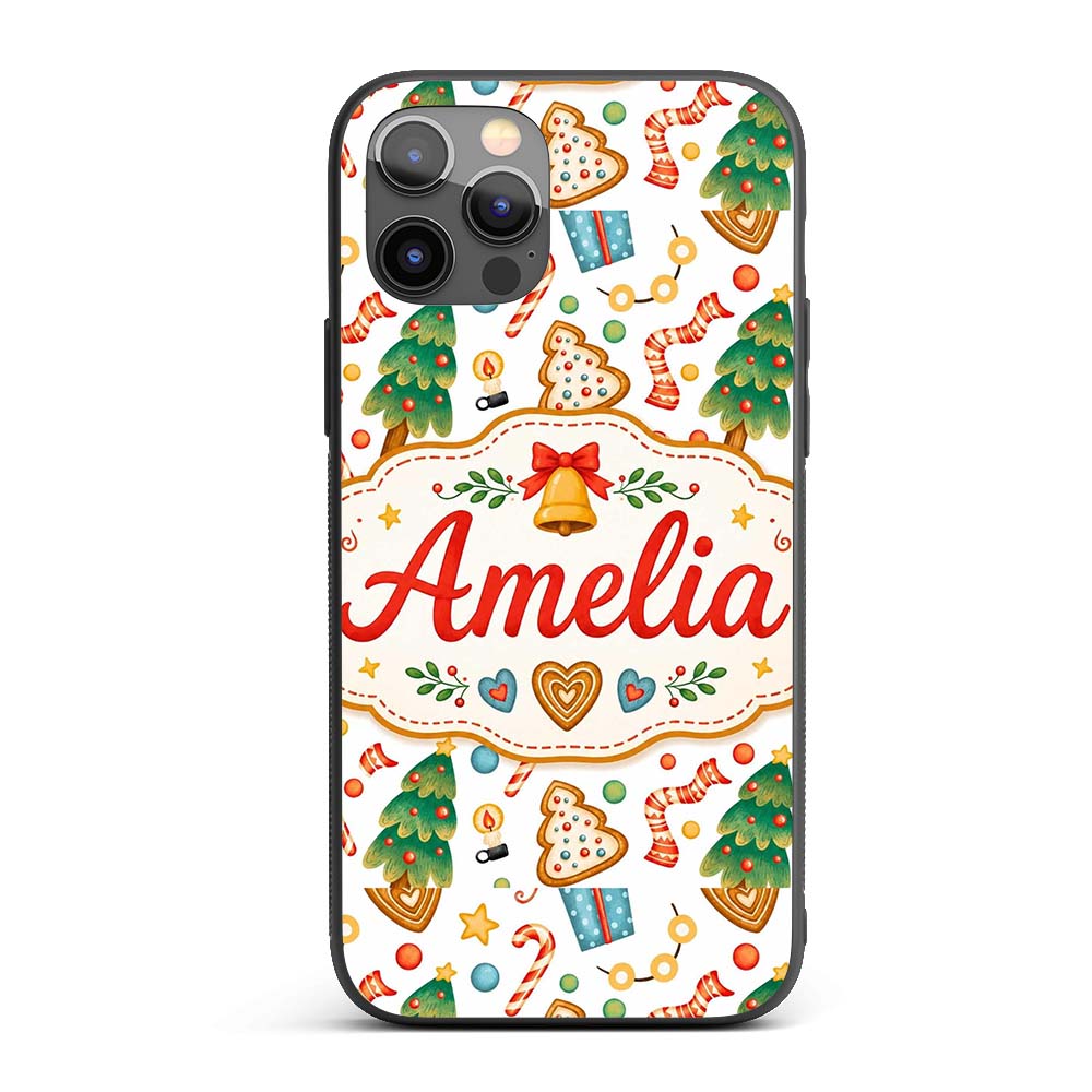 Watercolor Christmas Tree Cookie Candy Festive Custom Name Protective Phone Case Mobile Cover Durable Everyday Smartphone Shock Resistant