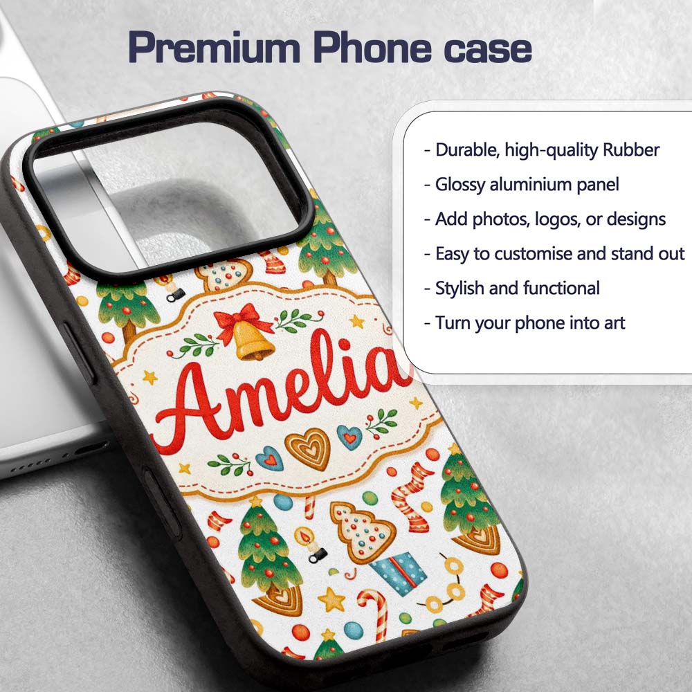 Watercolor Christmas Tree Cookie Candy Festive Custom Name Protective Phone Case Mobile Cover Durable Everyday Smartphone Shock Resistant