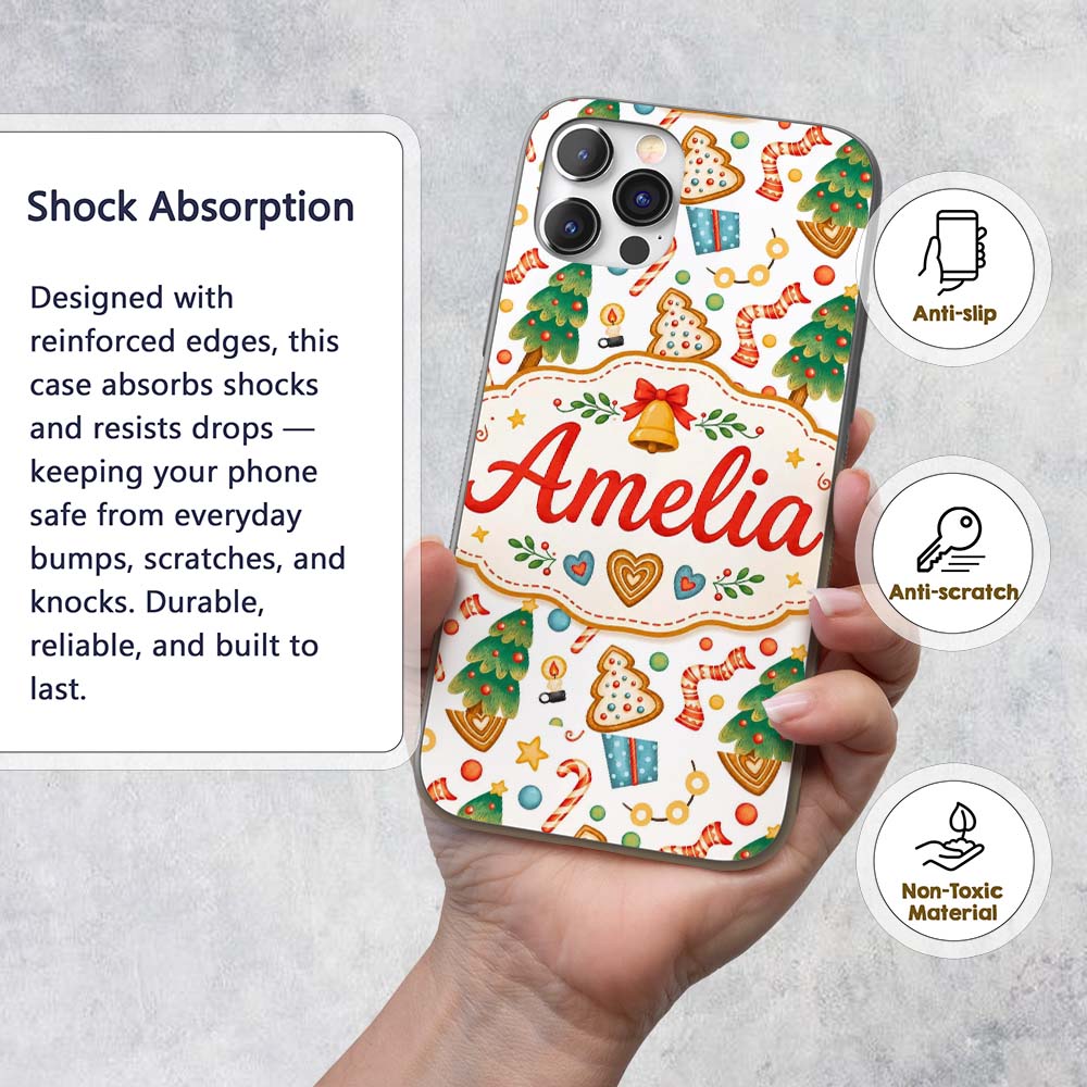 Watercolor Christmas Tree Cookie Candy Festive Custom Name Protective Phone Case Mobile Cover Durable Everyday Smartphone Shock Resistant